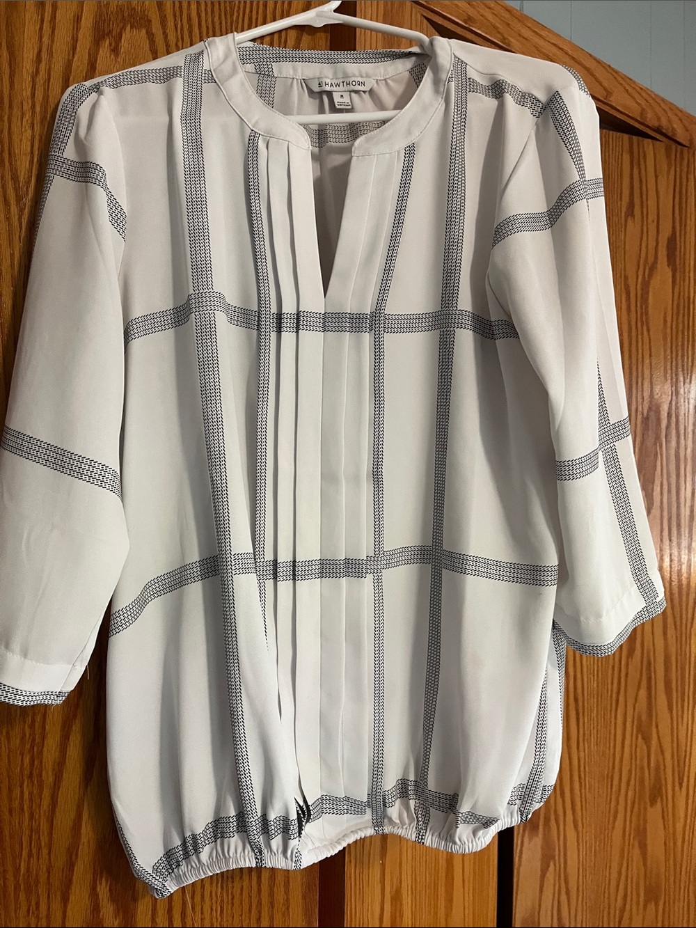 41 Hawthorn White Blouse with Gray Windowpane Check